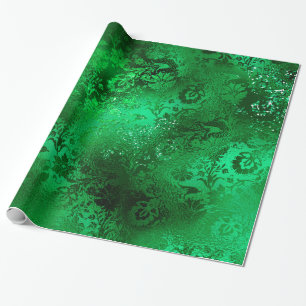 Smaragdgrün Glam Damastmuster Geschenkpapier