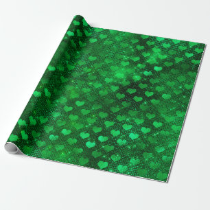 Smaragdgrün Glam Hearts Muster Geschenkpapier