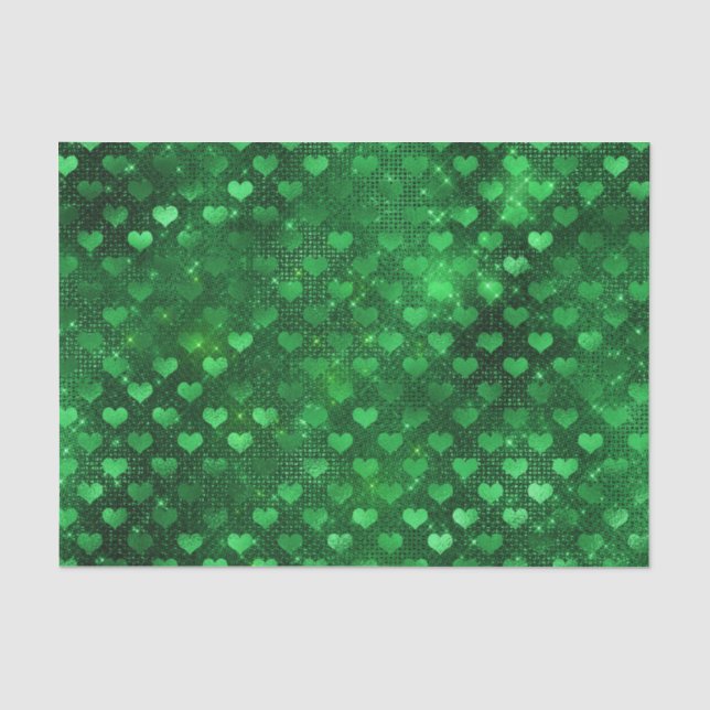 Smaragdgrün Glam Hearts Muster Seidenpapier (Vorderseite)