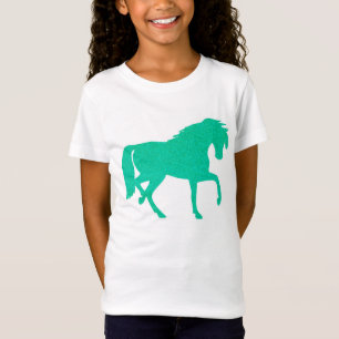 Smaragdgrün-Glitzer-Pferdemädchen-T - Shirt