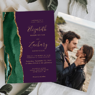 Smaragdgrün Gold Achat Foto Lila Hochzeit Einladung