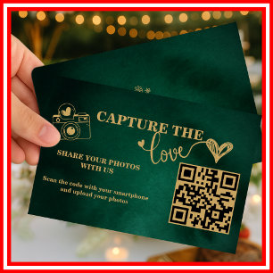 Smaragdgrün & Gold Capture The Love QR-Hochzeit Begleitkarte