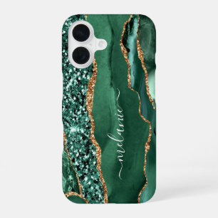 Smaragdgrün Gold Glitter iPhone Hülle Benutzerdefi iPhone 16 Hülle