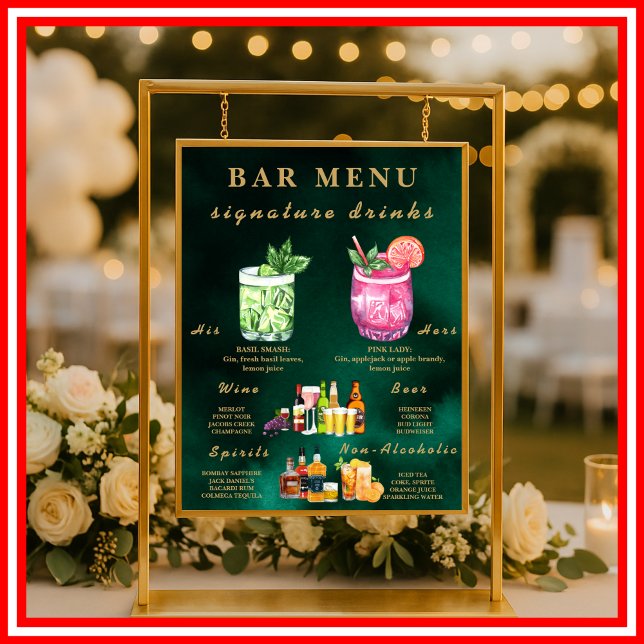  Smaragdgrün & Gold Hochzeitsbar-Menü  Poster (Von Creator hochgeladen)