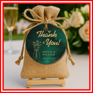 Smaragdgrün & Gold Wildblumen-Hochzeit Danke Geschenkanhänger