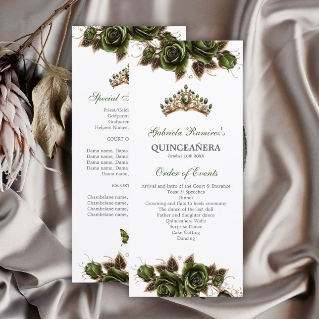 Smaragdgrün Goldene Rosen Quinceañera Programm (Von Creator hochgeladen)