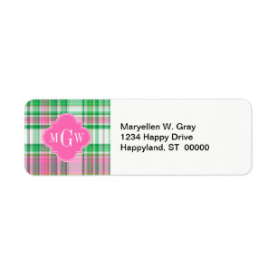 Smaragdgrün Hellrosa Weiß Preppy Madras Monogramm