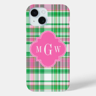 Smaragdgrün Hellrosa Weiß Preppy Madras Monogramm Case-Mate iPhone Hülle