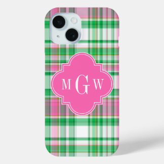 Smaragdgrün Hellrosa Weiß Preppy Madras Monogramm Case-Mate iPhone Hülle