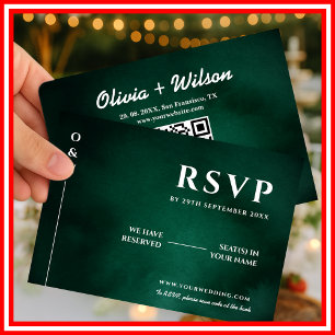 Smaragdgrün Hochzeits-QR RSVP Karte