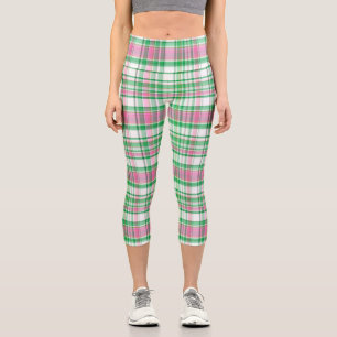 Smaragdgrün Hot Pink Wht Preppy Madras Capri Leggings