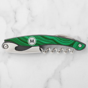 Smaragdgrün-Malachit-Beschaffenheit mit Monogramm Kellnermesser