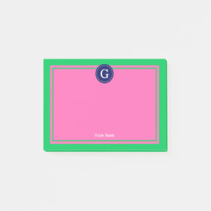 Smaragdgrün Navy Hot Pink gerahmt 1I Monogramm Post-it Klebezettel