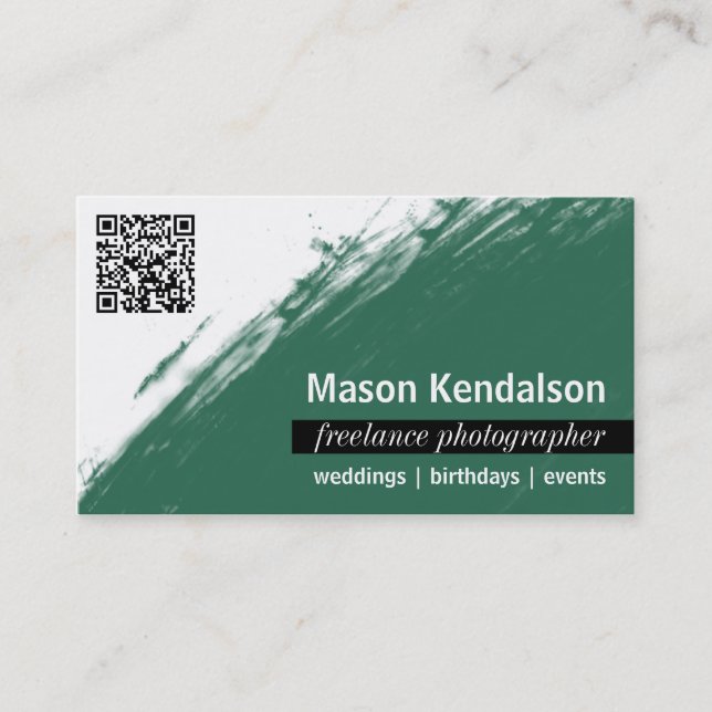 Smaragdgrün QR CODE Fotograf-Visitenkarte Visitenkarte (Vorderseite)