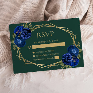 Smaragdgrün Royal Blau Floral Gold Hochzeit RSVP Karte