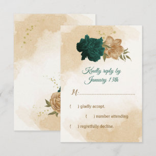Smaragdgrün und beige goldene Blume RSVP Karte