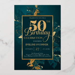 Smaragdgrün und echte Goldfolie 50. Geburtstag Foi Folieneinladung
