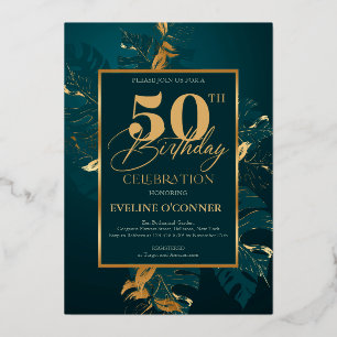 Smaragdgrün und echte Goldfolie 50. Geburtstag Folieneinladung