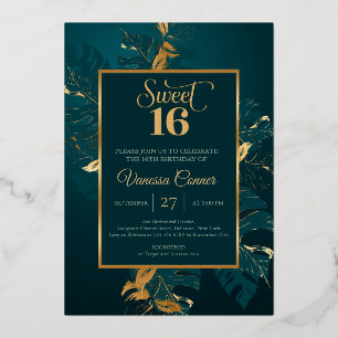 Smaragdgrün und echte Goldfolie Sweet Sixteen Foli Folieneinladung