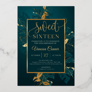 Smaragdgrün und echtes Goldfolie Sweet Sixteen Folieneinladung