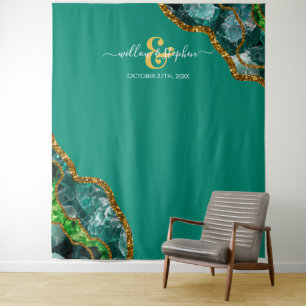 Smaragdgrün und Gold Achat Geode Hochzeitskulisse Wandteppich