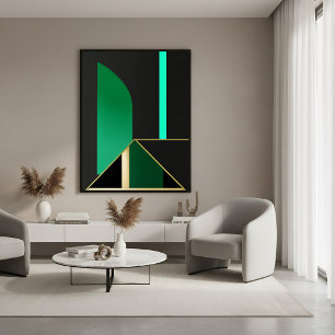 Smaragdgrün und Gold Art Deco Geometrisch Abstrakt Leinwanddruck
