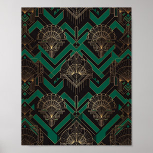 Smaragdgrün und Gold Art Deco Kunstposter Poster