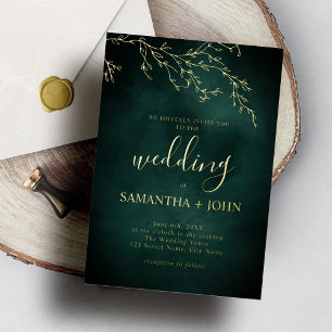 Smaragdgrün und Gold Botanische Elegante Hochzeit Folieneinladung