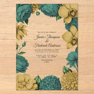 Smaragdgrün und Gold Moderne Botanische Hochzeit Acryleinladungen