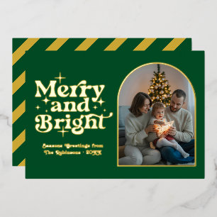 Smaragdgrün und Gold Moderne Retro-Weihnachts-Foto Folien Feiertagskarte