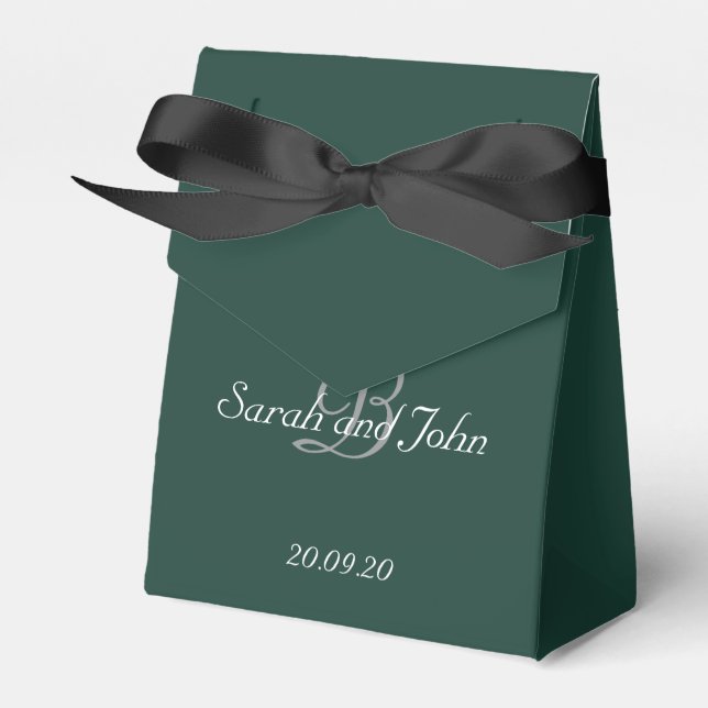 Smaragdgrün und Gold Namensmonogramm Hochzeit Geschenkschachtel (Vorderseite)