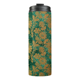 Smaragdgrün und Gold Vintage-Blumen-Damaskus Thermosbecher
