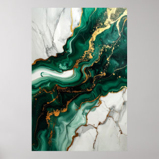 Smaragdgrün und Goldblatt abstrakt Marmor Poster