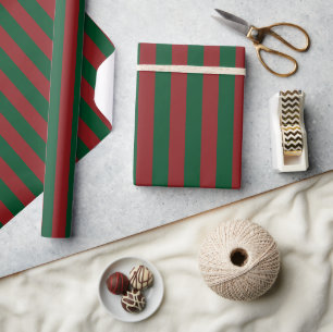 Smaragdgrün und Merlot-Rot gestreifte Weihnachtsve Geschenkpapier