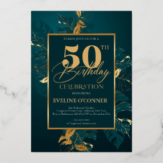 Smaragdgrün und reale Goldfolie 50. Geburtstag Folieneinladung
