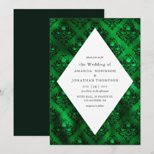 Smaragdgrün und schwarze Glamour-Damaskus-Rosen-Ho Einladung