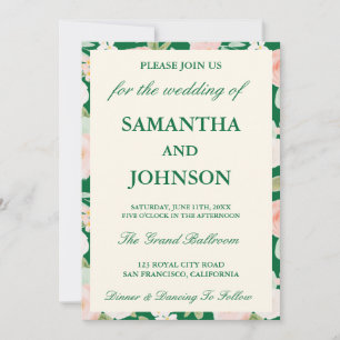 Smaragdgrün Vintage Elfenbein Floral Foto Hochzeit Einladung