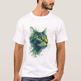 Smaragdgrün Wasserfarbe Katzen Gesicht Moderne Kun T-Shirt