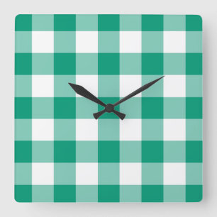 Smaragdgrün-weiß kariertes Gingham-Muster Quadratische Wanduhr