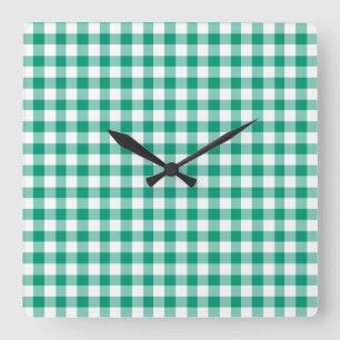 Smaragdgrün-weiße Gingham-Karo Quadratische Wanduhr