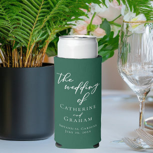Smaragdgrün Weiße Schrift Personalisierte Hochzeit Selters Dosenkühler