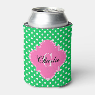 Smaragdgrün Wht Punkte Hot Pink Quat Name Initial Dosenkühler