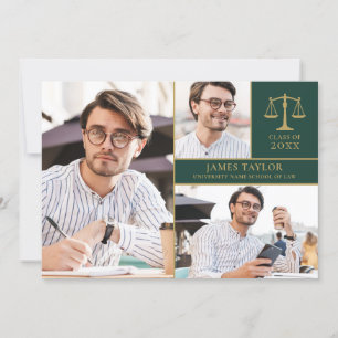 Smaragdgrüne 3-Foto-Abschlussfeier der juristische Einladung