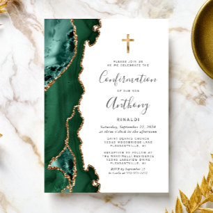 Smaragdgrüne Achat-Gold-Glitter-Firmung Einladung