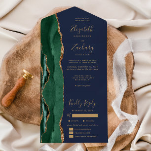 Smaragdgrüne Achat Navy Blau Menüoptionen Hochzeit All In One Einladung