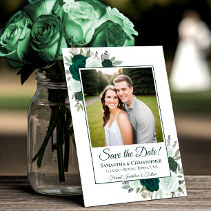 Smaragdgrüne Aquarell-Boho-Rosen-Foto-Hochzeit Save The Date
