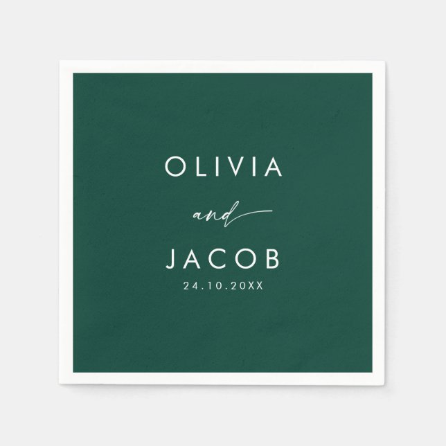 Smaragdgrüne Aquarellblütenhochzeit Serviette (Vorderseite)