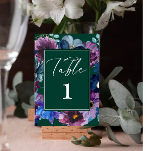 Smaragdgrüne Aquarellblütenhochzeit Tischnummer