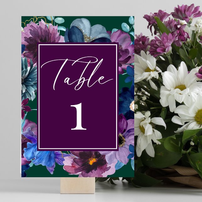 Smaragdgrüne Aquarellblütenhochzeit Tischnummer (Von Creator hochgeladen)