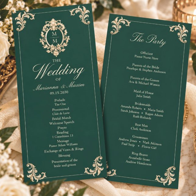 Smaragdgrüne barocke Hochzeitsprogramm (Von Creator hochgeladen)
